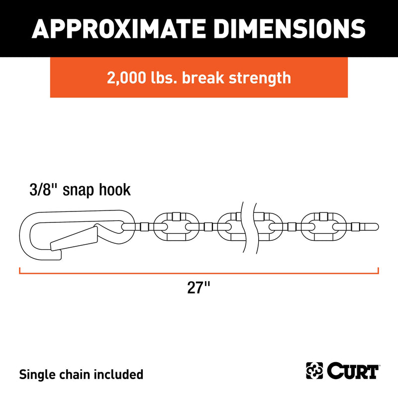 [Australia - AusPower] - CURT 80312 27-Inch Trailer Safety Chain with 3/8-In Snap Hook, 2,000 lbs Break Strength 
