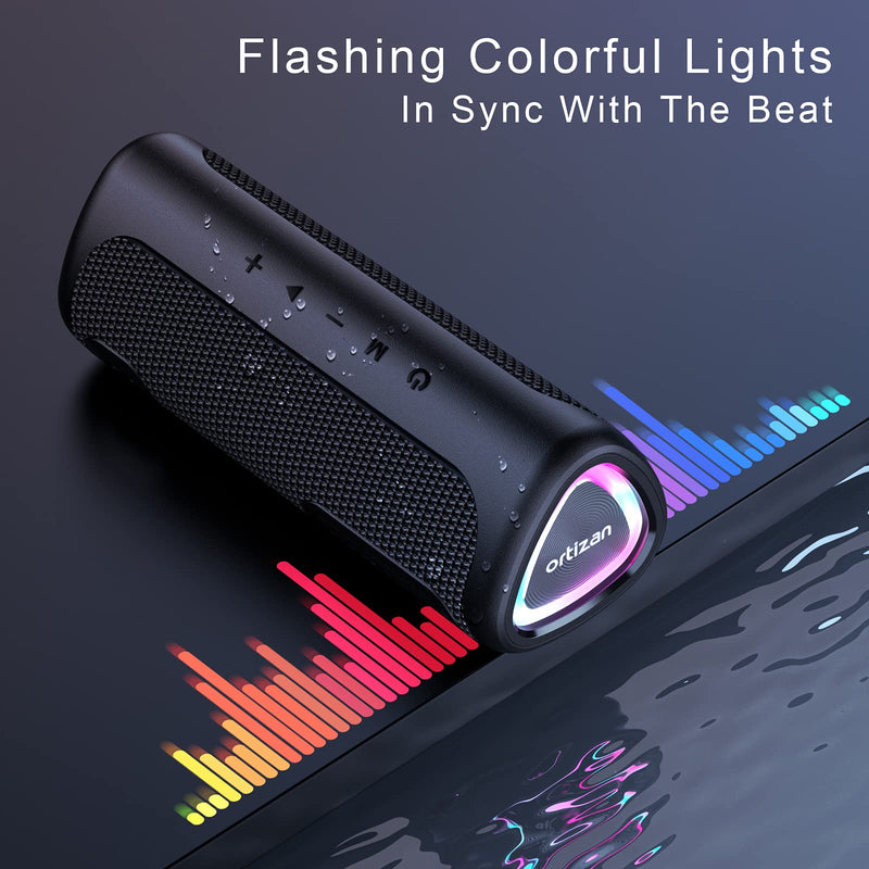 [Australia - AusPower] - Ortizan Bluetooth Speaker, IPX7 Waterproof Portable Bluetooth Speaker with LED Lights, Outdoor Wireless Speaker 24W Loud Stereo Sound, Hi-Fi Sound & Extra Bass, 30H Playtime, Dual Pairing for iPhone 