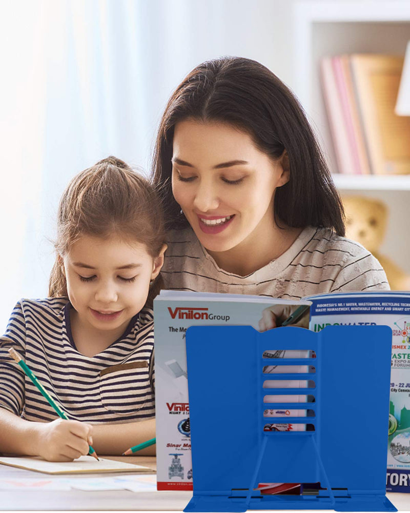 [Australia - AusPower] - MSDADA Desk Book Stand Metal Reading Rest Book Holder Adjustable Cookbook Documents Holder Portable Sturdy Bookstands for Recipes Textbooks Tablet Music Books with Page Clips (Blue) Blue 