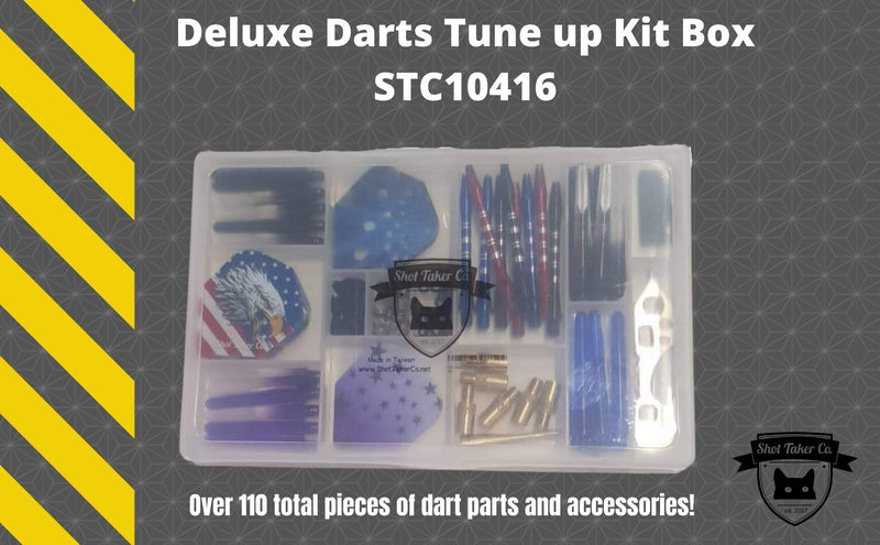 [Australia - AusPower] - SHOT TAKER CO. EST. 2017 Deluxe Darts Tune up Kit Box | Flights, Stems, Toolkits, Sharpener, Box, Shafts, O-Rings, Tridents, Springs, Flight Savers, Accessories (STC10416) 