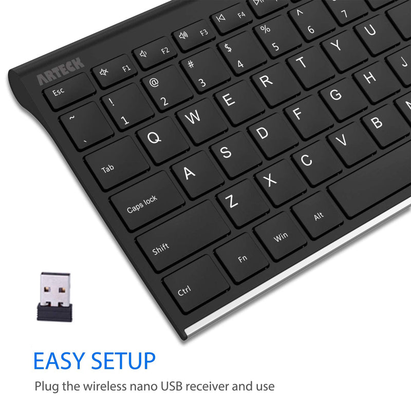 [Australia - AusPower] - Arteck HW193 2.4G Wireless Keyboard Stainless Steel Ultra Slim Full Size Keyboard with Numeric Keypad for Computer/Desktop/PC/Laptop/Surface/Smart TV and Windows 11/10/8 Built in Rechargeable Battery 