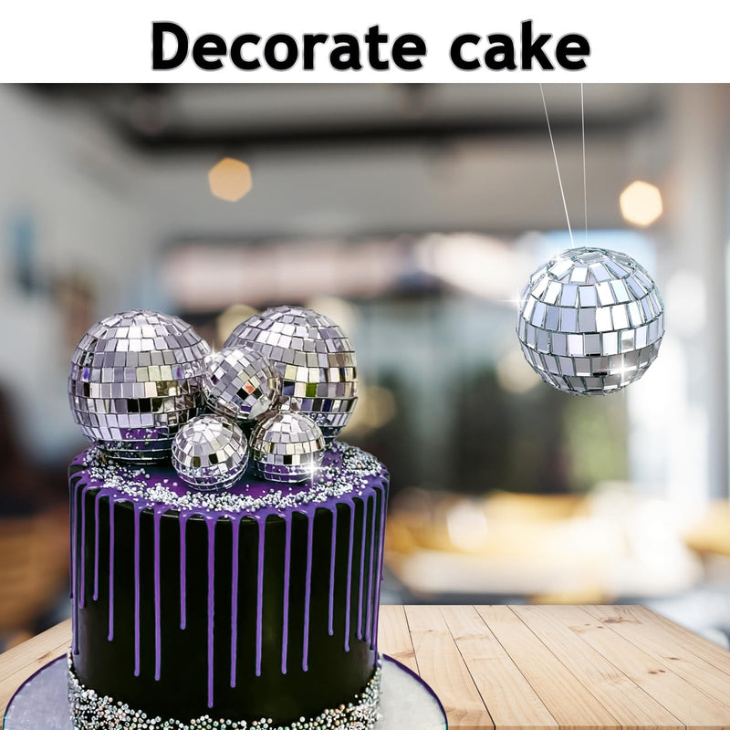 [Australia - AusPower] - 7PCS Disco Ball Cake Topper, Disco Ball Cake Decorations Different Sizes, 70s Disco Themed Dance Party Supplies, Small Disco Balls for Cake Dessert Accessories Disco Party Ornament (Silver) 