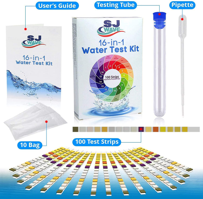 [Australia - AusPower] - 16 in 1 Drinking Water Test Kit |High Sensitivity Test Strips detect pH, Hardness, Chlorine, Lead, Iron, Copper, Nitrate, Nitrite | Home Water Purity Test Strips for Aquarium, Pool, Well & Tap Water 