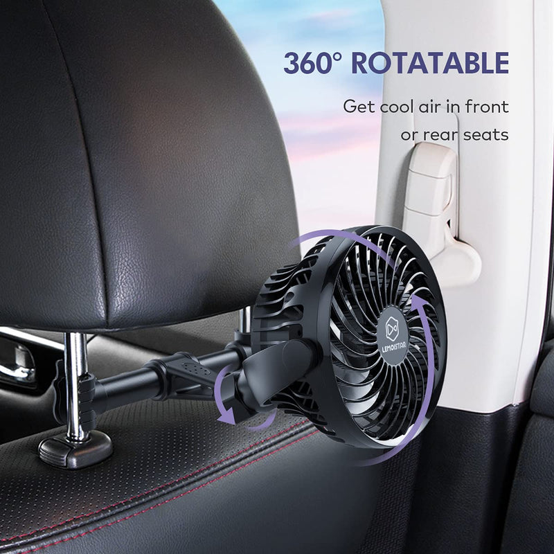 [Australia - AusPower] - Retractable Portable Car Fans with 4 Speeds for Headrest and Rear Seat, Small Cooling Vehicle Air Fan, Quiet Operation, Rechargeable, Battery Operated,360 Degree Rotatable USB Fan for Baby, Puppy, SUV Black-Retractable 