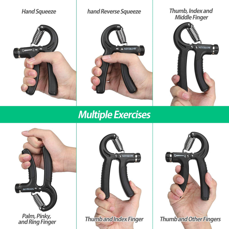 [Australia - AusPower] - NIYIKOW Grip Strength Trainer, Hand Grip Strengthener, Adjustable Resistance 22-132Lbs (10-60kg), Non-Slip Gripper, Perfect for Musicians Athletes and Hand Rehabilitation Exercising Black-1Pack 
