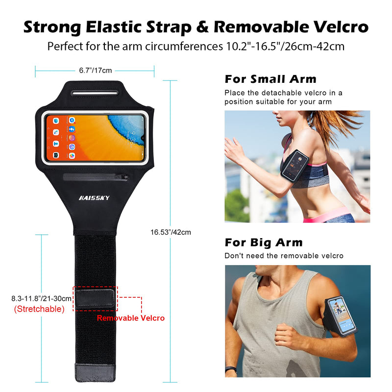 [Australia - AusPower] - HAISSKY Running Armband with Airpods Bag Cell Phone Armband for iPhone 12 Pro/11 Pro/XS/X/8, Galaxy S21/S20/S10, Water Resistant Sports Phone Holder & Zipper Slot Car Key Holder for 6.4 inch Phone Black (Up to 6.4'') 