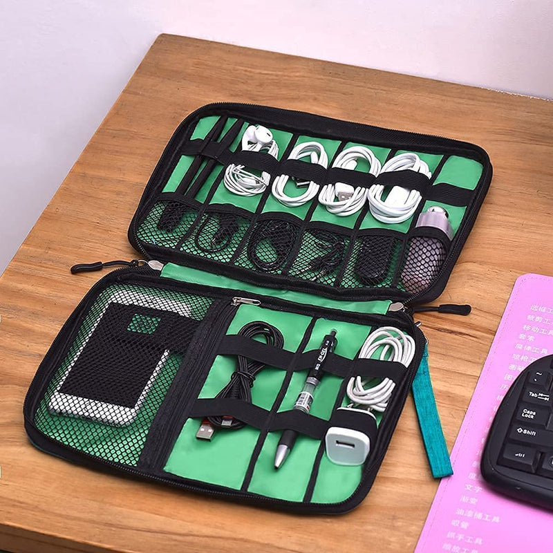 [Australia - AusPower] - BWBOWANG Electronic Storage Bag Data Cable Storage Bag Travel Portable Cable Clip Storage Box Mobile Phone SD/USB Charger and Other Electronic Product Accessories Storage Bag (Green) green 