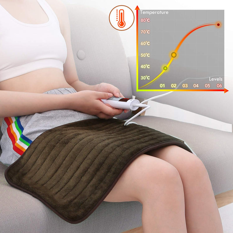 [Australia - AusPower] - Heating Pad for Back Pain, Neck and Shoulders and Cramps, 12" x 24" inch and 6 Heat Settings with 1.5 Hours Auto Shut Off-Coffee 