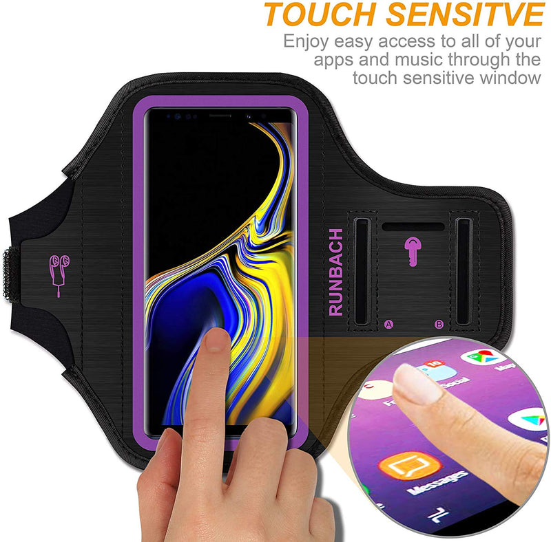 [Australia - AusPower] - Galaxy Note 20/10+/9/8 Armband,RUNBACH Sweatproof Running Exercise Cellphone Sportband Bag with Fingerprint Touch and Card Slot for Samsung Galaxy Note 20/Note 10+/Note 9/Note 8(Purple) Purple 