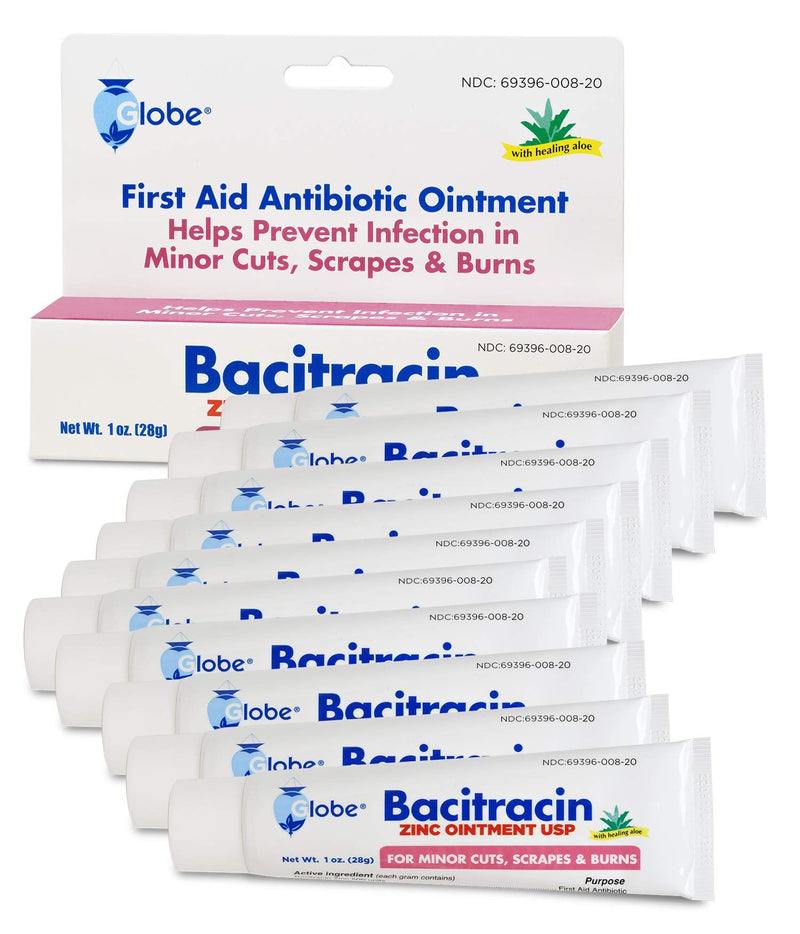 [Australia - AusPower] - Globe Bacitracin Zinc Ointment 1 oz | Antibiotic Ointment | Essential Antibiotic First Aid Supplies | Healing Action | Maximum Antibiotic Power | Prevents infection in cuts, scrapes, burns | 10 PACK | 