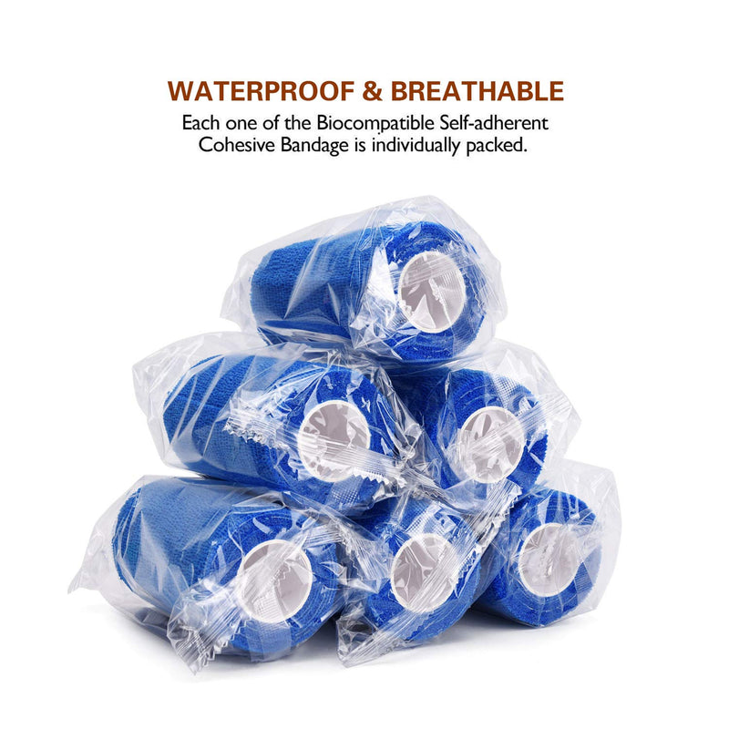 [Australia - AusPower] - Gsbomzap 12PCS Pack Self Adherent Cohesive Wrap Bandages, 5 Yards Elastic First Aid Tape Medical Vet Wrap for Sports Protection and Wrist Ankle Knee Leg Sprains & Swelling Blue 4"x5yd/ 10cmx4.5m 