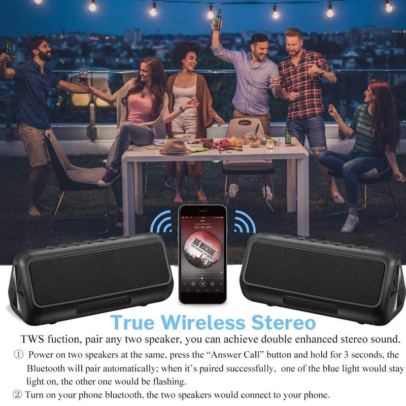 [Australia - AusPower] - Solar Portable Bluetooth Speaker Waterproof: 12W Wireless Bluetooth Speakers TWS with 5000mAH Battery for Home Party | Shower | Car | Outdoor | Travel 
