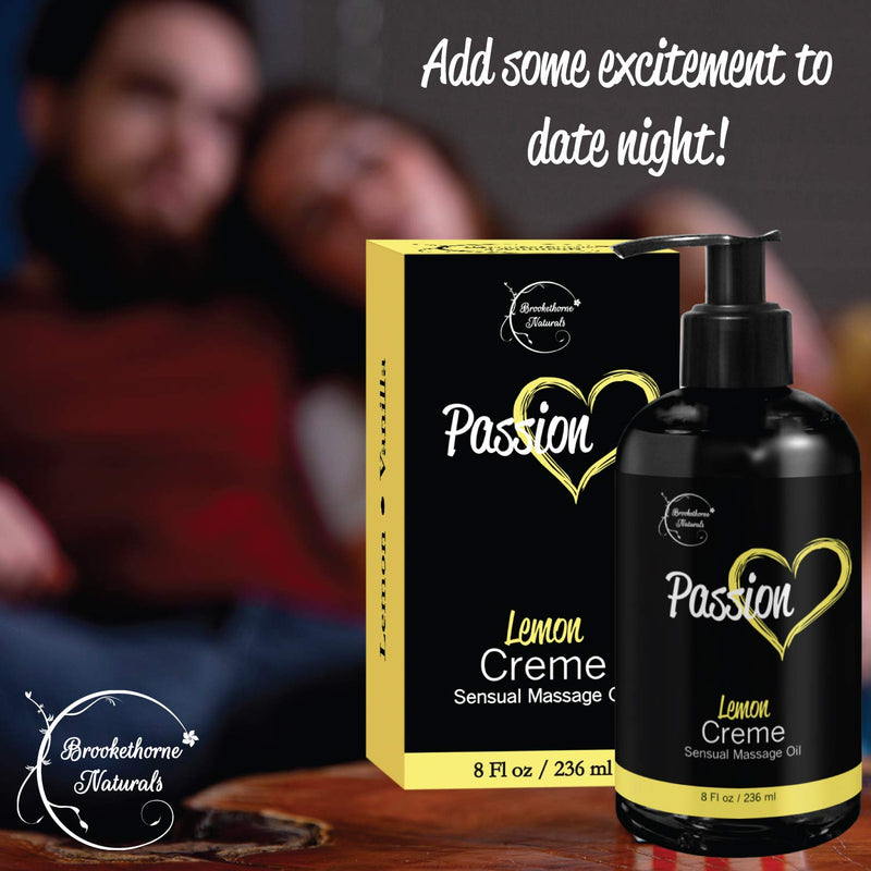 [Australia - AusPower] - Passion Sensual Massage Oil for Couples – All Natural, Lemon Crème Scent with Almond Oil & Jojoba Oil. Natural Body Oil for Dry Skin. Massaging Oil for Romance & Relaxation – 8oz 