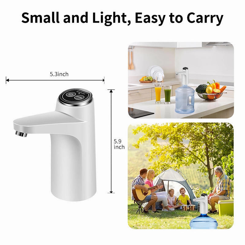 [Australia - AusPower] - HiPiCok Water Dispenser 5 Gallon Electric Water Bottle Pump with Universal Bucket Cap for 3&5 Gallon Bottle Automatic Rechargeable Water Pump, White 
