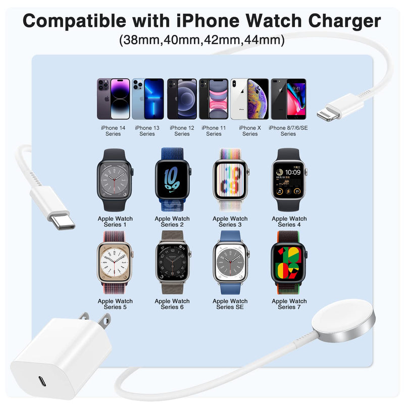 [Australia - AusPower] - for Applewatch Charger Apple i Watch Charger,Long Apple Watch Charging USB C 2 Pack 6Ft 2-in-1 iPhone and iWatch Cable for Apple Watch Series 8/7/6/SE/5/4, Type-C Travel Block for iPhone 14/13/12/11 White 1-for iWatch 