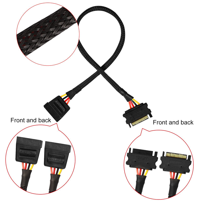 [Australia - AusPower] - TAKHRWOD SATA Power Extension Cable Portable Supply Splitter (11.8in, Black) 11.8in 