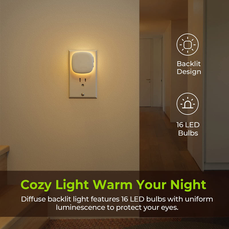 [Australia - AusPower] - AUVON Plug-in LED Backlit Night Light with Motion Sensor & Dusk to Dawn Sensor, Dimmable Warm White Nightlight with 1-50 lm Adjustable Brightness for Bedroom, Bathroom, Stairs, Hallway (4 Pack) 