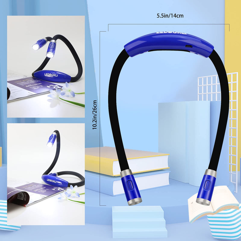 [Australia - AusPower] - LEDBOKLI Neck Reading Light Blue Hands Free Rechargeable Book Light 4 LED Bulbs and 3 Adjustable Brightness Levels LED Neck Light USB Cable and Buckle Included… Blue-26cm 