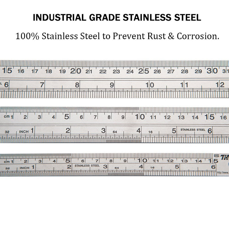 [Australia - AusPower] - ZZTX Metal Ruler Stainless Steel Ruler Straight Edge Measuring Tool 6 Inch +12 Inch + 16 Inch 6 Pack Set 