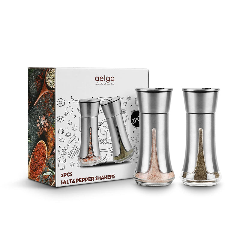 [Australia - AusPower] - Salt and Pepper Shakers Set by Aelga - Salt Shaker with Adjustable Pour Holes -Stainless Steel Salt and pepper shakers- Spice Shakers of Himalayan, Kosher and Sea Salts 