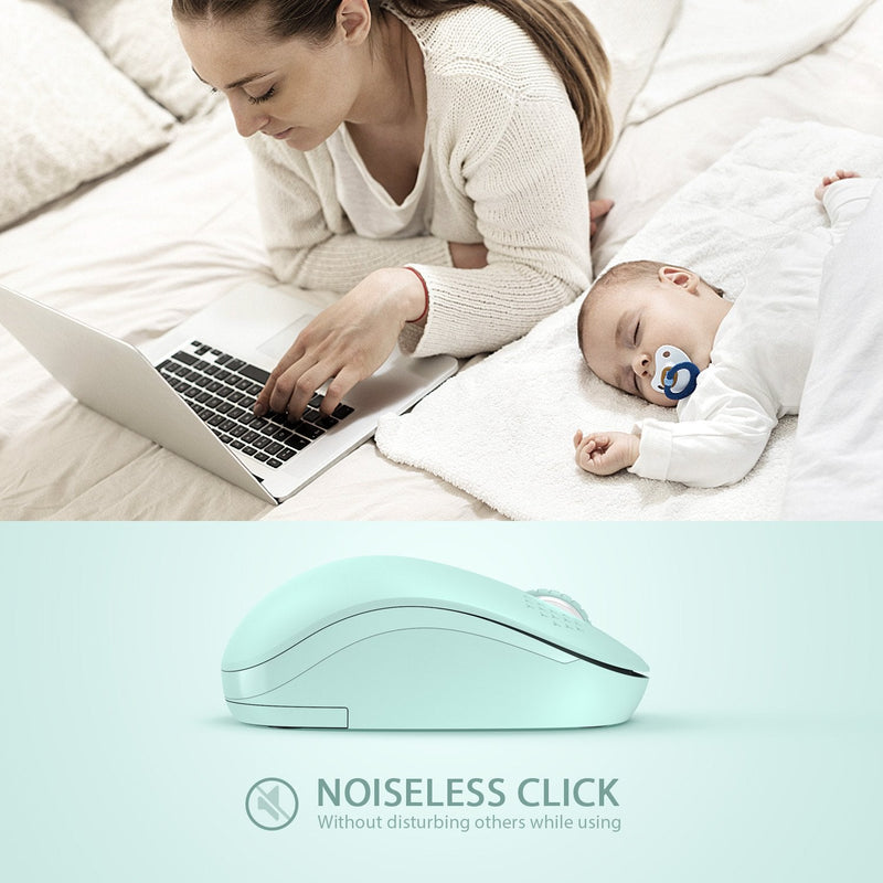 [Australia - AusPower] - seenda Wireless Mouse, 2.4G Noiseless Mouse with USB Receiver - Portable Computer Mice for PC, Tablet, Laptop with Windows System - Mint Green A Mint Green 