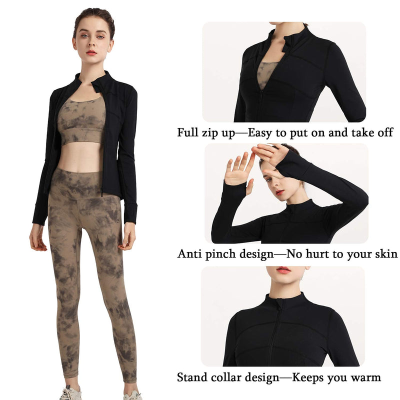 [Australia - AusPower] - Carpesun Women's Stretchy Workout Jackets Lightweight Full Zip Running Track Jacket Black Small 