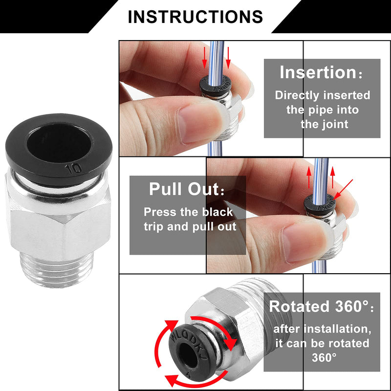 [Australia - AusPower] - Qjaiune 5Pcs Male Straight Push to Connect Fittings 10mm Tube OD x 1/4 inch NPT Thread, Air Push Connect Tool Pneumatic Hose Fittings 10mm x 1/4" NPT (5pcs) 