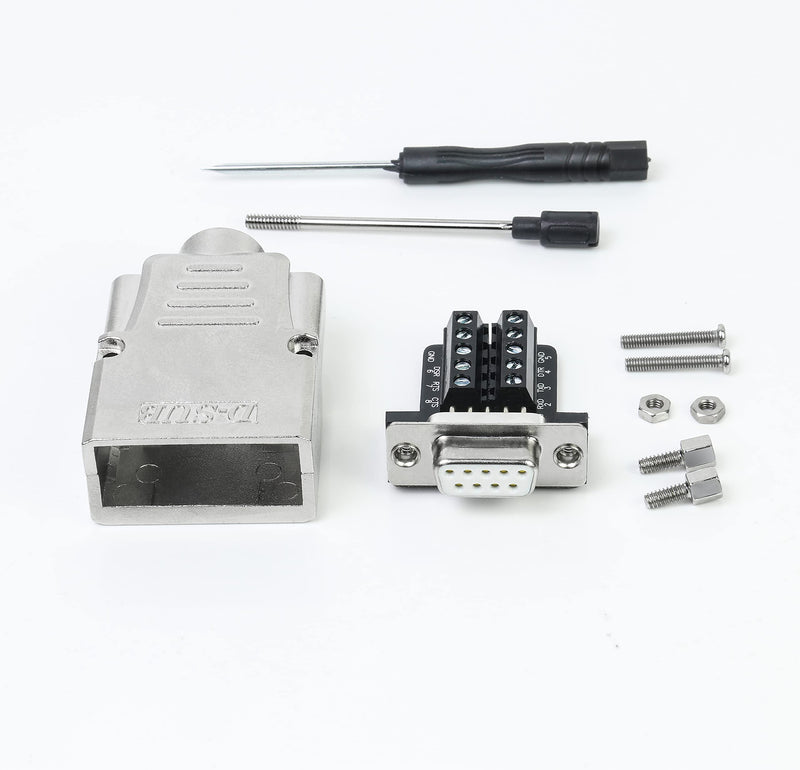 [Australia - AusPower] - 1pack Connector DB9 Serial Adapter D-SUB 9-pin RS232 RS485 Adapter to Terminal Connector Signal Module with Bolts Nuts and Screwdriver (Female+ Metal Shell) Female metal shell 