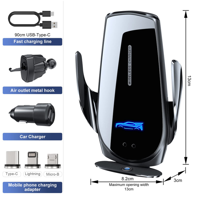 [Australia - AusPower] - CODEYO-K11 Bracket Wireless car Charger, 15WQi Fast Charging Automatic Clip-on car air Outlet car Phone Bracket, Compatible with iPhone Series. Smartphone (Black) 