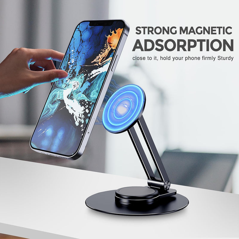 [Australia - AusPower] - CreaDream Magnetic Desk Phone Stand for iPhone 14 13 12 Series, Aluminum Phone Stand Holder Dock with 360°Rotation Base Adjustable Foldable, Compatible with iPhone 14 13 12 Pro Max Mini, Magsafe Case 