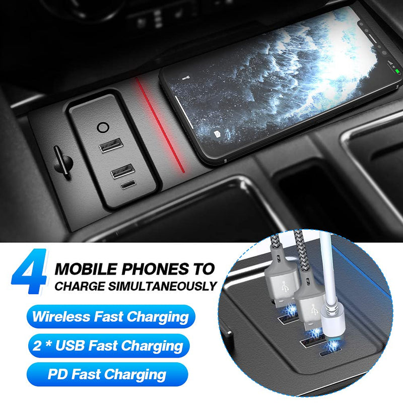 [Australia - AusPower] - FIILINES Compatible with 2015-2020 Ford F-150 Wireless Car Charger 15W Faster Wireless Phone Charging Pad with USB Ports (Not for 2021 F150 & Ford F-150 XLT/Platinum / F250/ F350) 