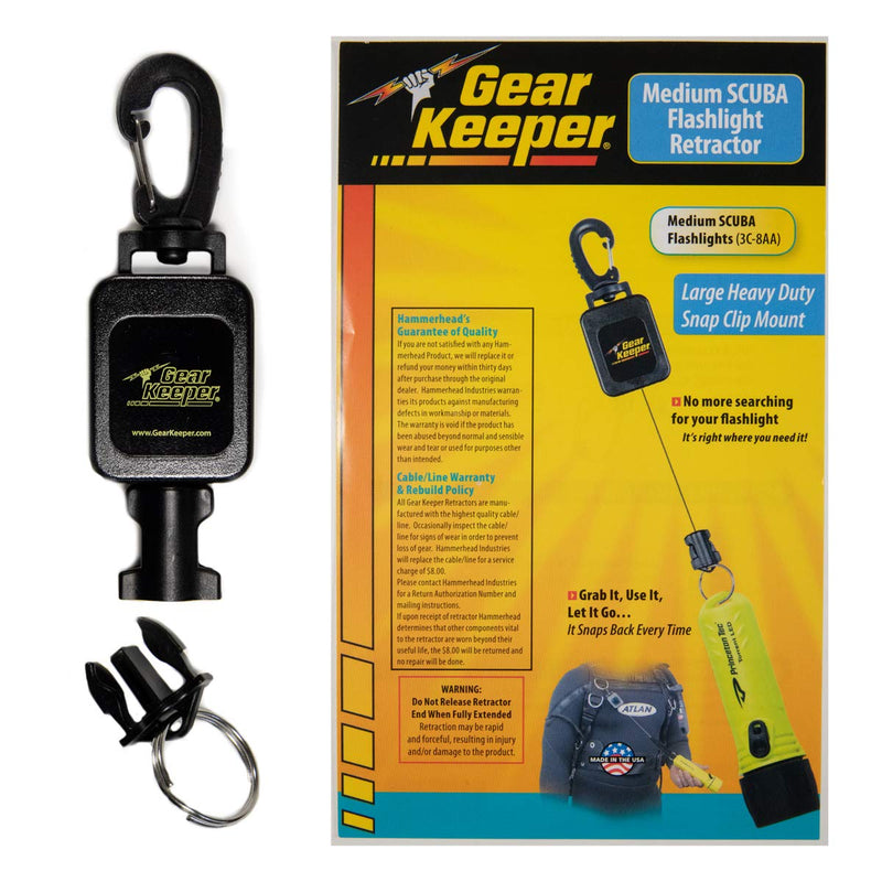 [Australia - AusPower] - Hammerhead Industries Gear Keeper Medium SCUBAFlashlight Retractor RT4-5914 Large Heavy-Duty Swiveling Snap Clip Mount with Q/C-II Split Ring Accessory 