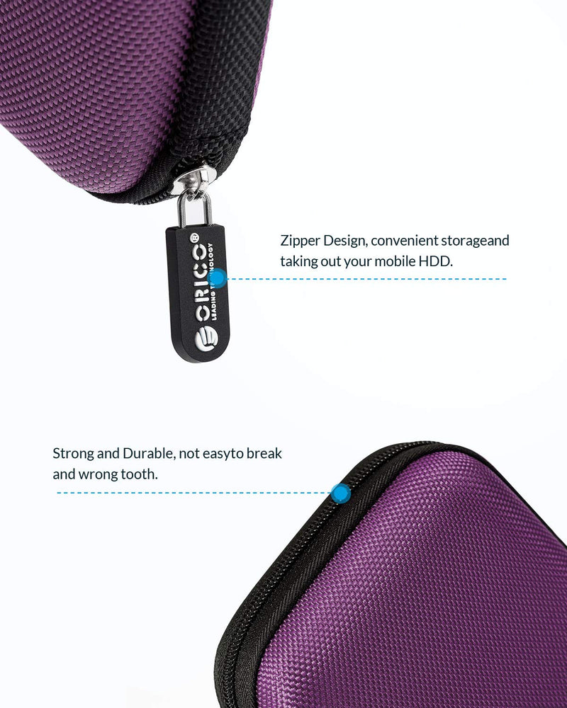 [Australia - AusPower] - ORICO Hard Drive Case 2.5 inch External Drive Storage Carrying Bag Waterproof Shockproof with Inner Size 5.5x3.5x1.0inch for Organizing HDD and Electronic Accessories, Purple(PHD-25) 