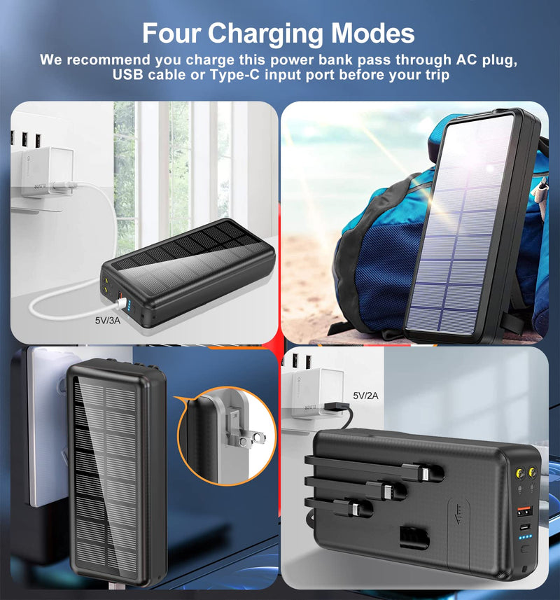 [Australia - AusPower] - Power Bank 18W Fast Charge, Portable Solar Charger 20000mah External Battery With Solar Panel for Most Cell Phones, Tablets, With Dual LED Flashlights for Outdoor Camping, Hiking, Climbing, etc. 