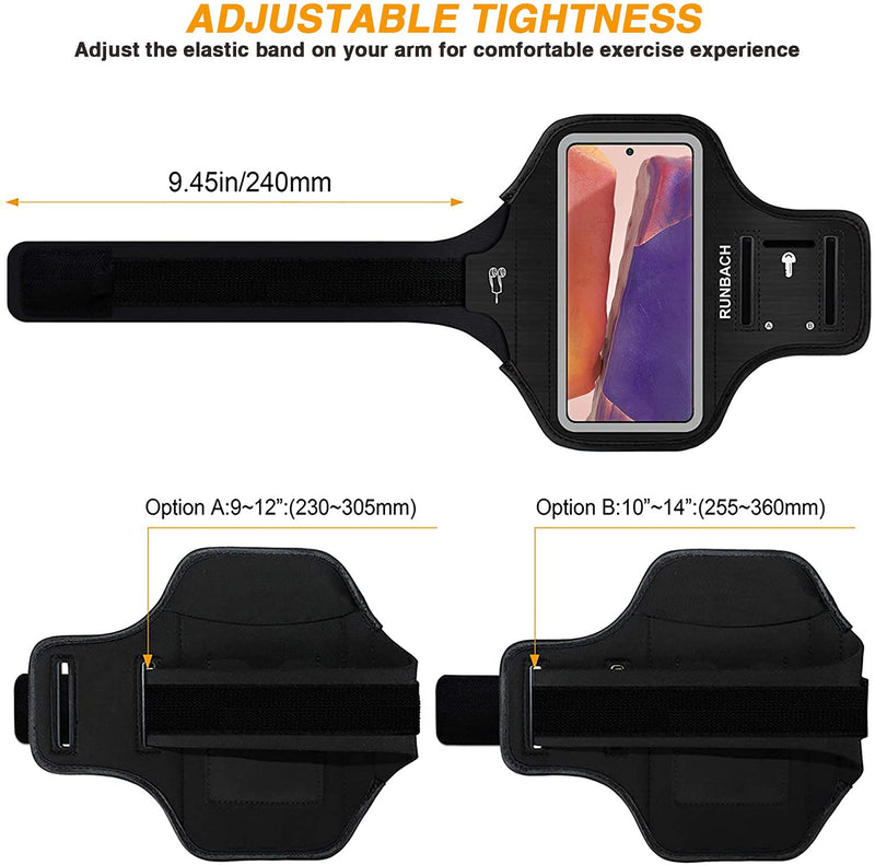 [Australia - AusPower] - Runbach Water Resistant Running Armband for Samsung Galaxy Note 20/10+/10/9/8,Galaxy M31/M30/M21/M20/M11/M10/F41/XCover Pro,with Adjustable Strap and Card Slot(Black) Black 