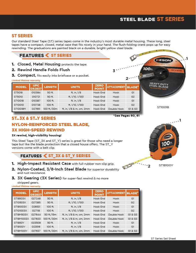 [Australia - AusPower] - Keson ST1850Y Closed-ABS Housing Steel Tape Measures (Graduations: ft., in. 1/8), 50-Foot ft, in, 1/8 