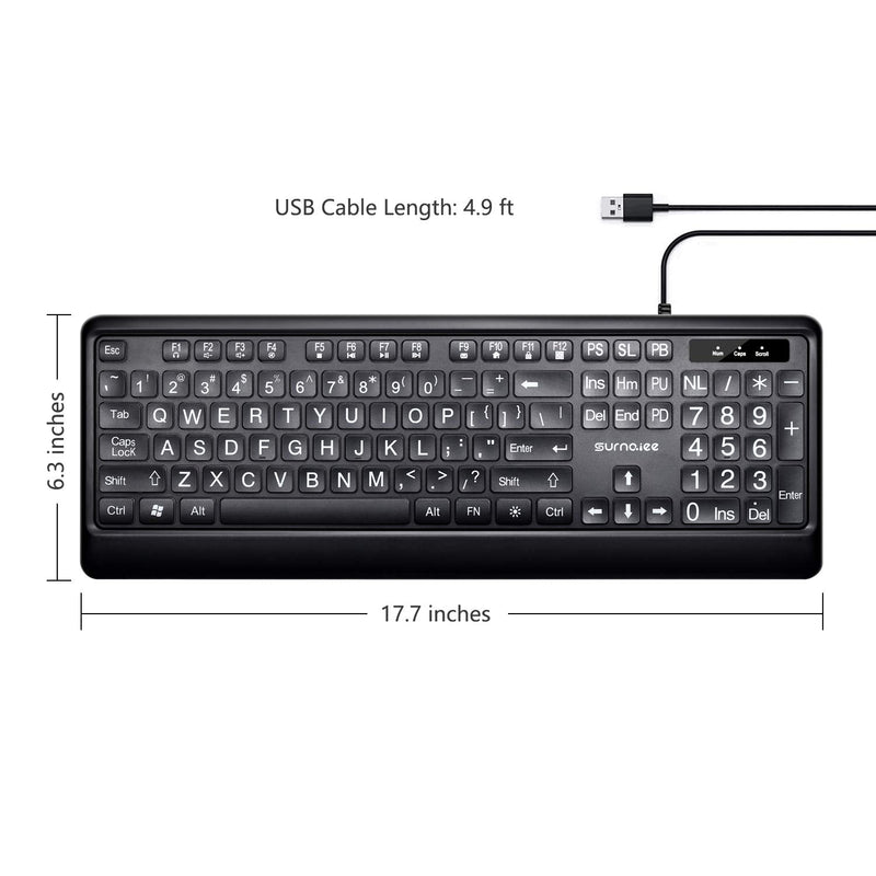 [Australia - AusPower] - SurnQiee Large Letter Print Keyboard, 104 Keys Standard Full Size USB Wired White LED Backlit Computer Keyboard (KB612) 