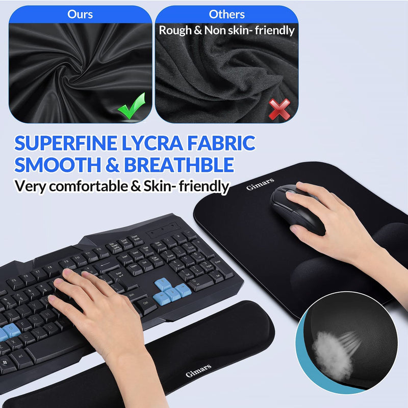 [Australia - AusPower] - Gimars Elongate Smooth Lycra Fabric Ergonomic Mouse Pad Wrist Support, Gel Memory Foam Cushion Set Keyboard Wrist Rest Support, Pain Relieve for Computer, Laptop, Office, School, Home, Gaming, Black Square Set-black 