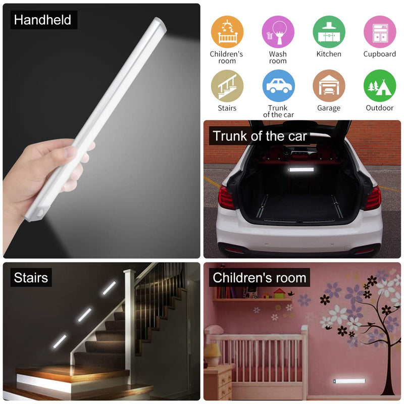 [Australia - AusPower] - 30-LED Motion Sensor Cabinet Light,Under Counter Closet Lighting, Wireless USB Rechargeable Kitchen Night Lights,Battery Powered Light,Uniform Light for Wardrobe,Cabinet,Cupboard（Warm Light） Silver-warm White Light 7.8inch-30LED 