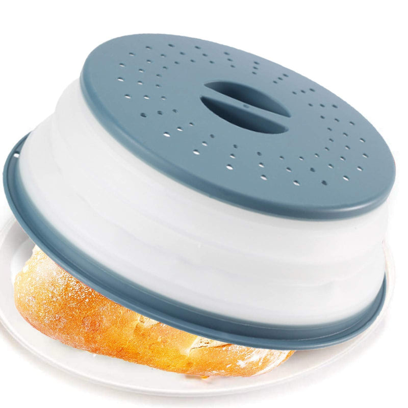 [Australia - AusPower] - 2Pcs WENWELL Vented Collapsible Microwave Splatter Cover for Food,Kitchen dish bowl Plate lid Can be Hung,Dishwasher-Safe,Fruit Drainer Basket,BPA-Free Silicone & Plastic 1 Grey+1 Army Green 