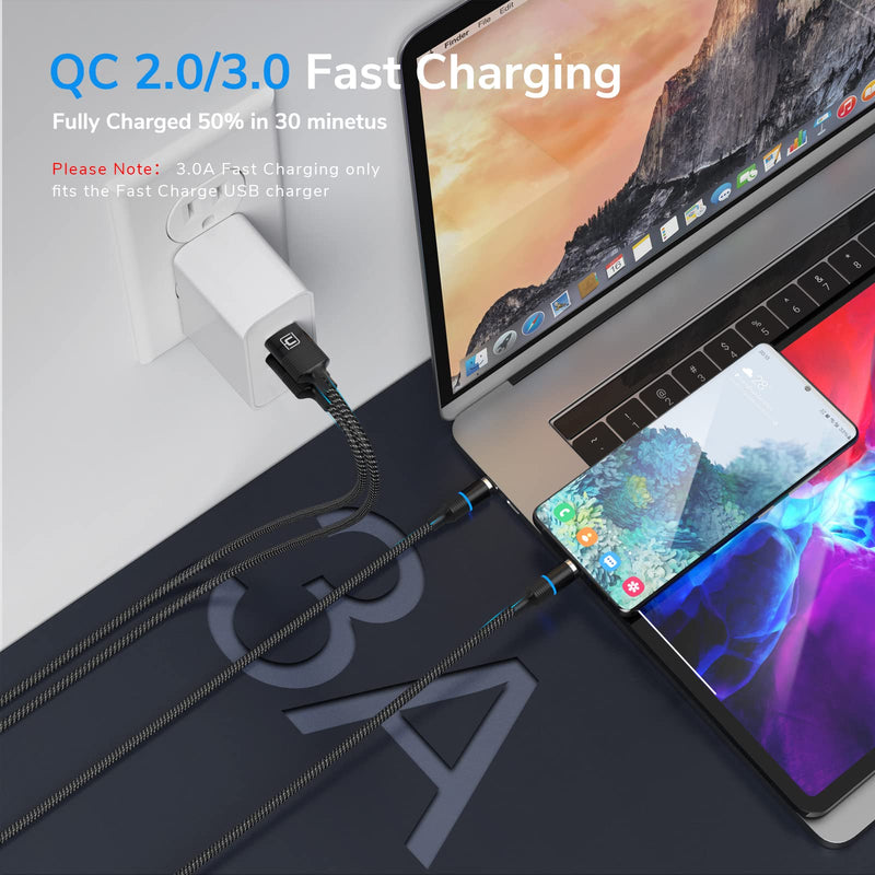 [Australia - AusPower] - Magnetic Charging Cable, CAFELE 2 Pack/6.6ft Black 3 in 1 Magnetic Phone Charger Universal QC 3.0 Fast Charging Data Sync Nylon Braided USB Cord Magnet Phone Charger for I-P Micro USB Type C Devices 2 Pack/6.6ft/Red 