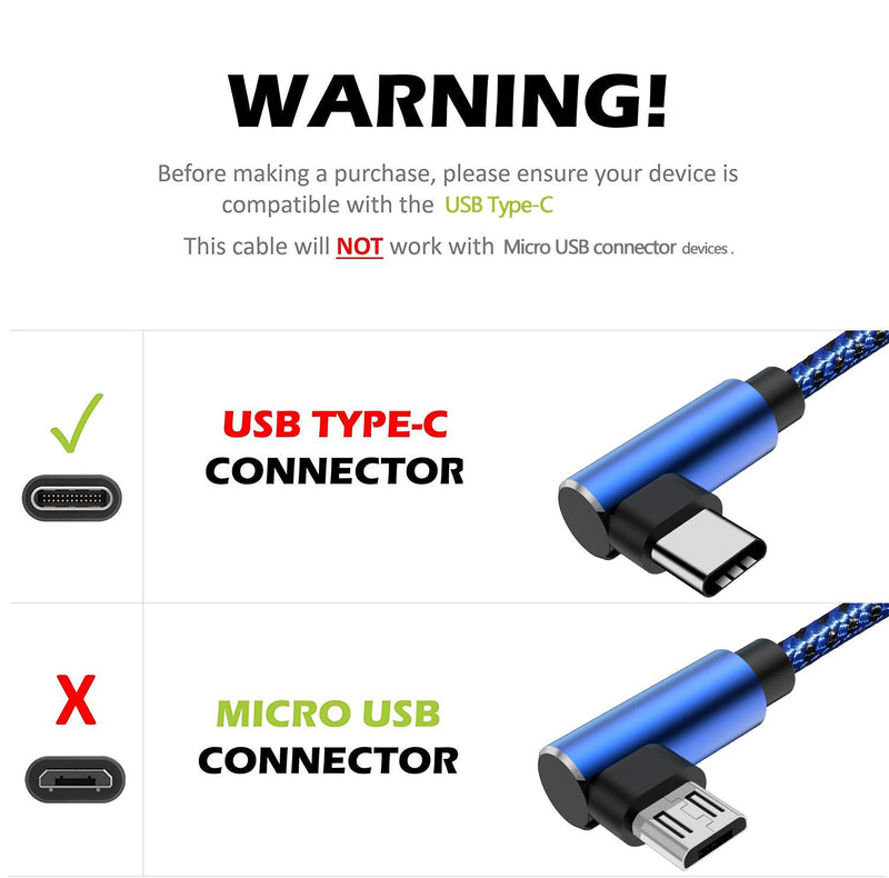 [Australia - AusPower] - Extra Long Right Angle USB Type C Cable (2 Pack 10FT) Fast Charger USB A to USB C Cord for Samsung Galaxy S22 Ultra S21 Plus S20 FE S10 Note 20 Ultra Note 10 Plus A13 A12 A32 A52, Google 6 Pro (Blue) 