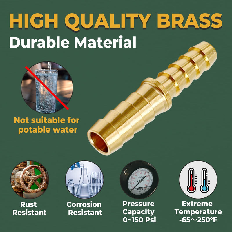 [Australia - AusPower] - LIONMAX Hose Barb Reducer Adapter Fittings, 3/8'' to 5/16'' Barb Hose ID, Brass Hose Barb Connector, with 4 Hose Clamps, for Air/Water/Fuel, (2 PCS) 