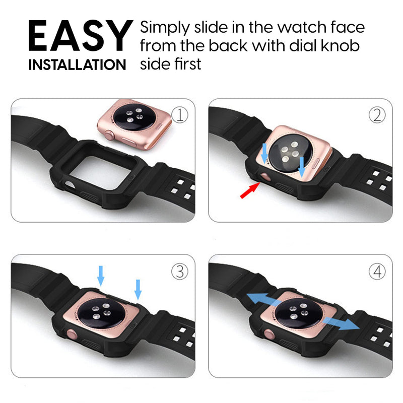 [Australia - AusPower] - TALK WORKS Compatible for Apple Watch Band 42mm / 44mm / 45mm - Comfort Fit Loop, Durable Rugged TPU Adjustable Strap Closure with Protective Bumper for iWatch Series 7, 6, 5, 4, 3, 2, 1, SE - Black 