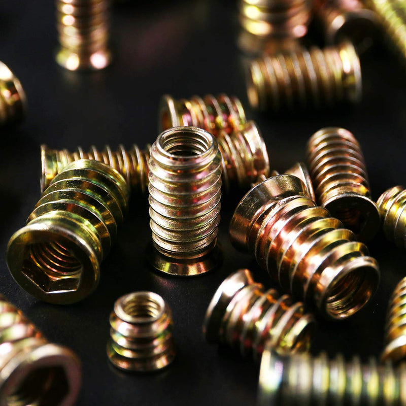 [Australia - AusPower] - Glarks 50Pcs 1/4"-20x10mm Threaded Inserts Nuts Zinc Plated Carbon Steel Hex Socket Drive Furniture Flanged Screw-in Nut with M6 Hex Wrench for Wood Furniture (1/4"-20 x 10mm) 1/4"-20 x 10mm 