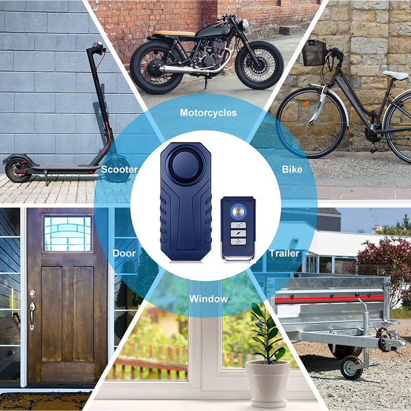 [Australia - AusPower] - WSDCAM 113dB Bike Alarm Wireless Anti Theft Vibration Motion Sensor Vehicle Security Alarm System Waterproof Motorcycle Alarm Bicycle Alarm with Remote - Blue 