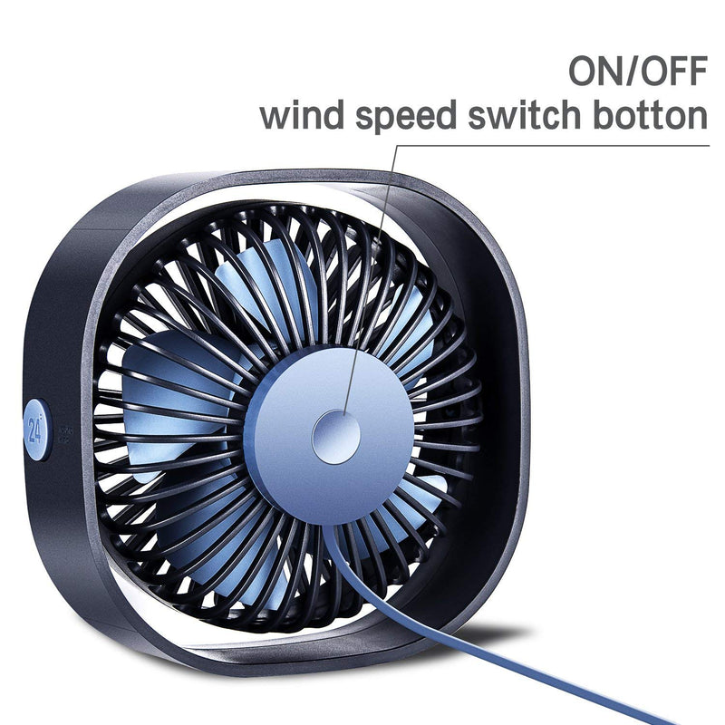 [Australia - AusPower] - 2022 Upgraded Small USB Desk Fan,3 Speeds Strong Wind and 360° Rotatable, Quiet USB Air Circulator Fan with Anti-slip Pad, Perfect Cooling For Office,Dorm,Camp,Laptop,Library,Garden,Outdoor -Navy Blue 