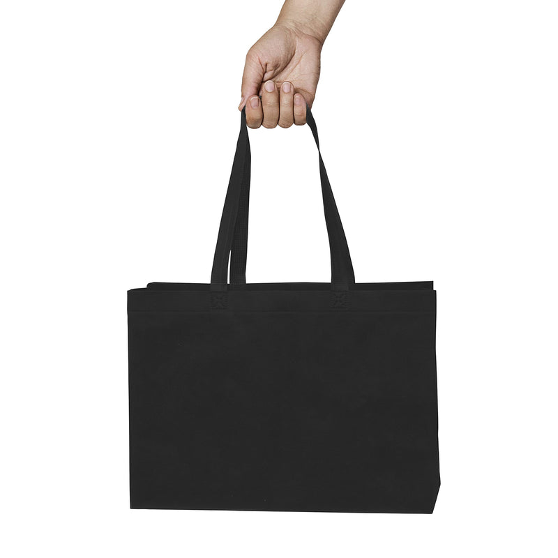 [Australia - AusPower] - Reusable Gift Bags - 12 Pack Totes with Handles, Black Fabric Cloth for Shopping, Merchandise, Boutiques, Small Business Bulk 16x6x12 