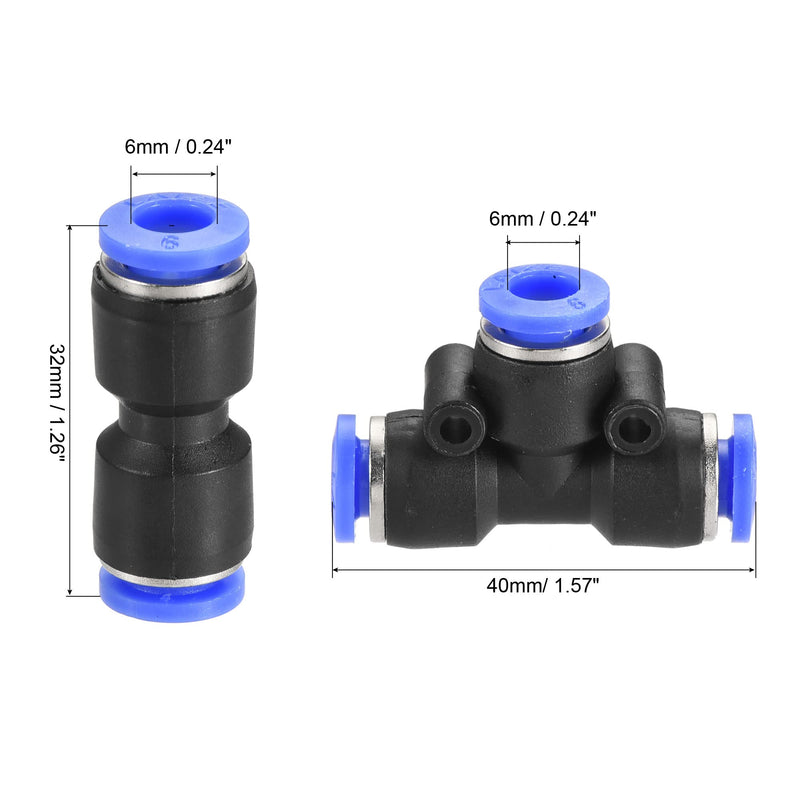 [Australia - AusPower] - MECCANIXITY Plastic Push to Connect Fittings Fit 6mm Tube OD Push Lock Tube Fitting, 5Pcs Straight 4Pcs Tee Black Blue 