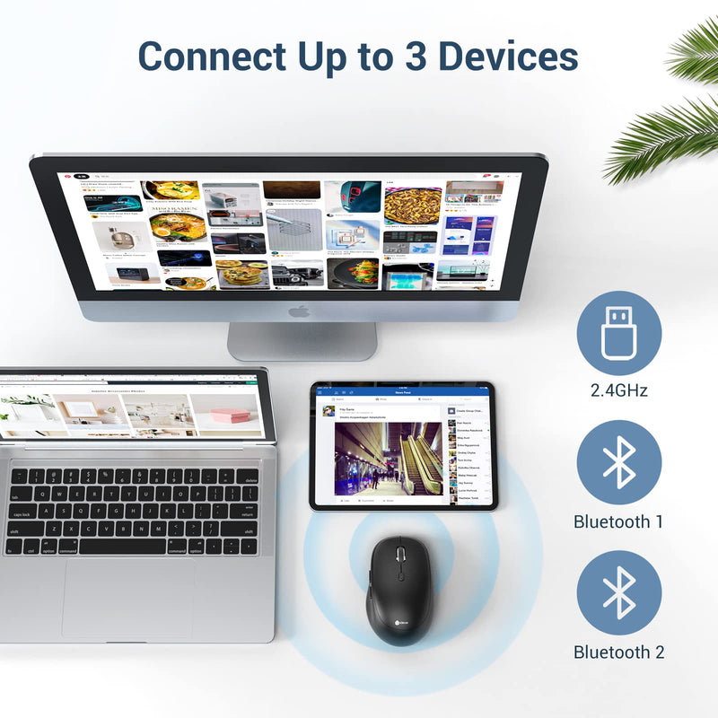 [Australia - AusPower] - Wireless Mouse, iClever MD165 Dual Mode Wireless Mouse, Bluetooth Type-C Rechargeable Mouse, 2.4G Wireless Computer Mice with USB Receiver, 3 Device Connection for Windows 7/8/10, Mac, iOS, Android 